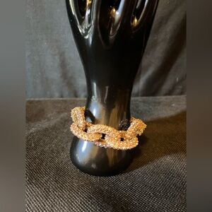 J Crew Pink Pave Crystal Chunky Gold Chain Bracelet